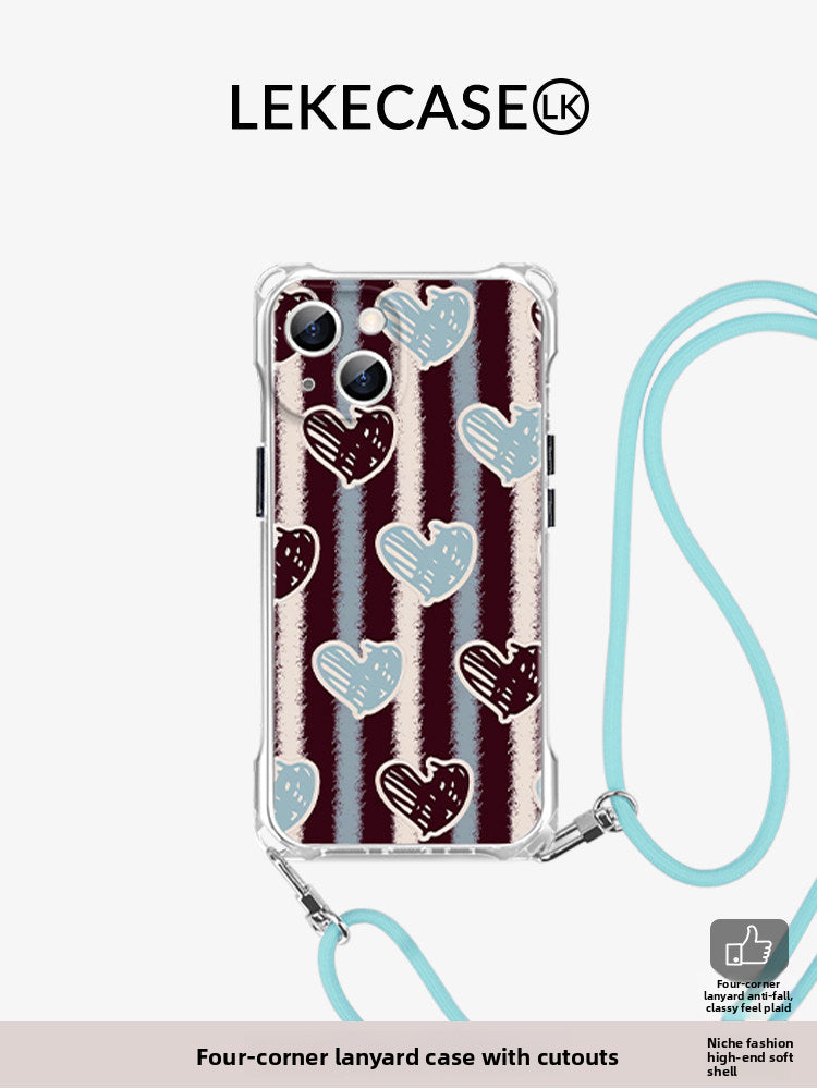 iPhone 16Pro Striped Heart Print Phone Case