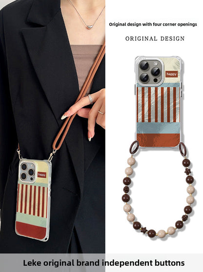 iPhone 16pro Retro Striped "Happy" Phone Case