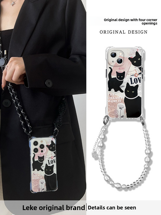 IPhone 16 Pro Retro Black Cat Clear Phone Case with