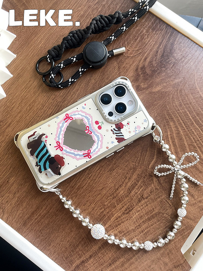 iPhone 16Pro Cute Dachshund Phone Case with Heart Mirror