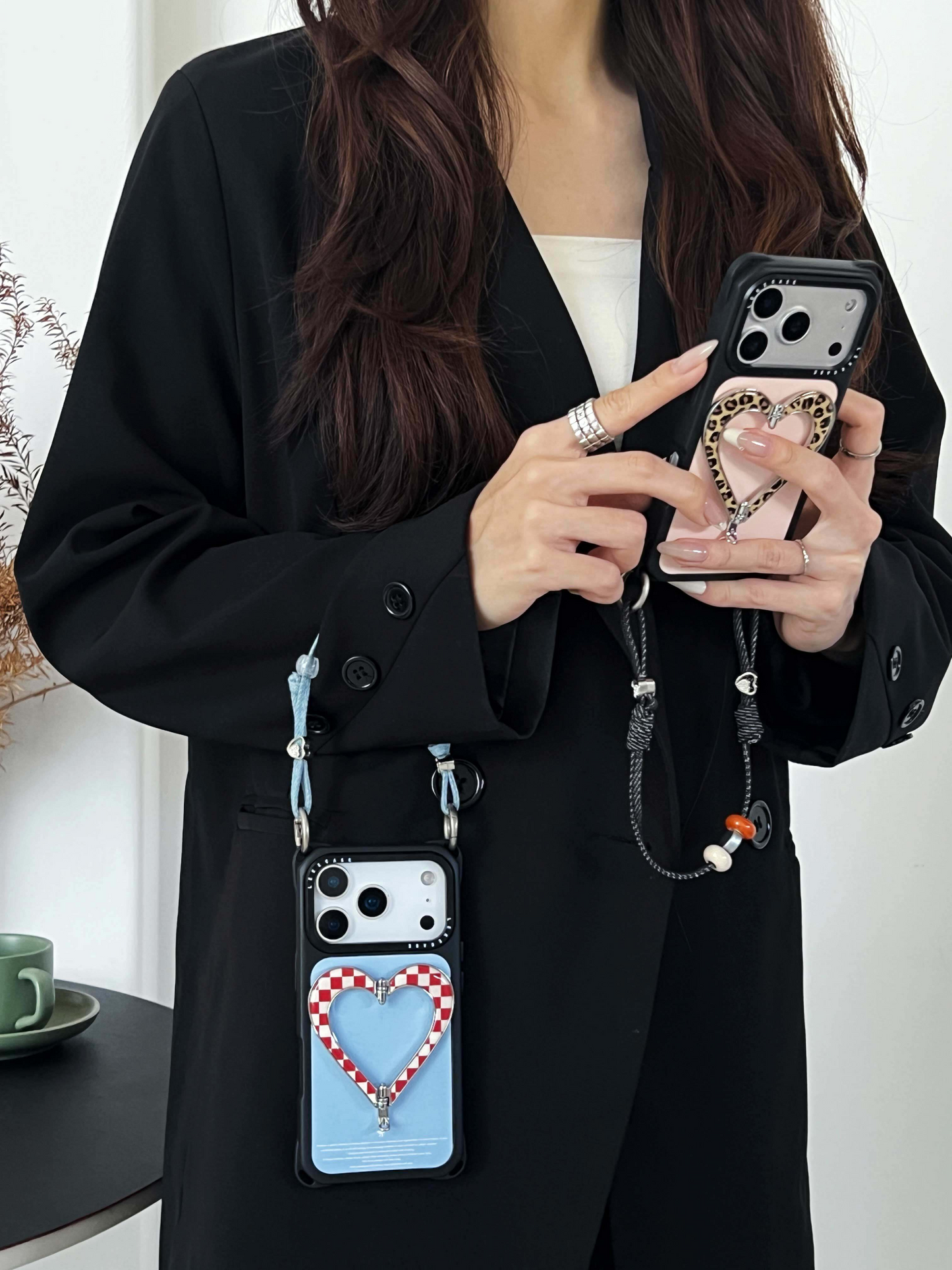 iPhone 17Promax Blue Lambskin Heart Phone Case