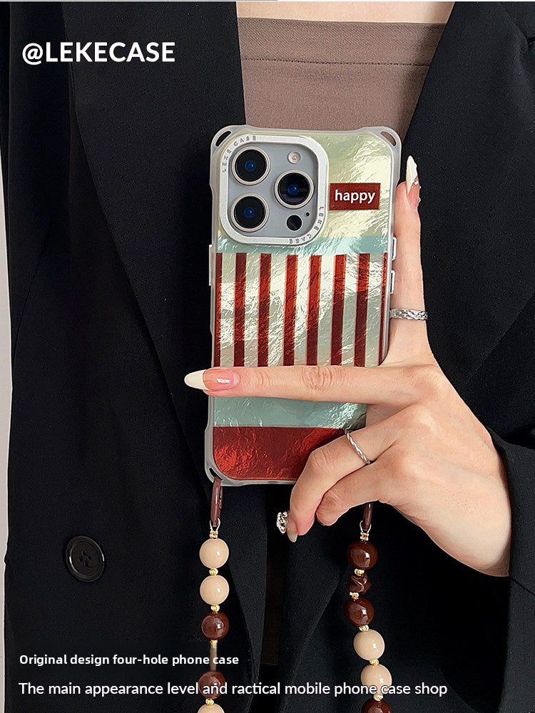 iPhone 16pro Retro Striped "Happy" Phone Case
