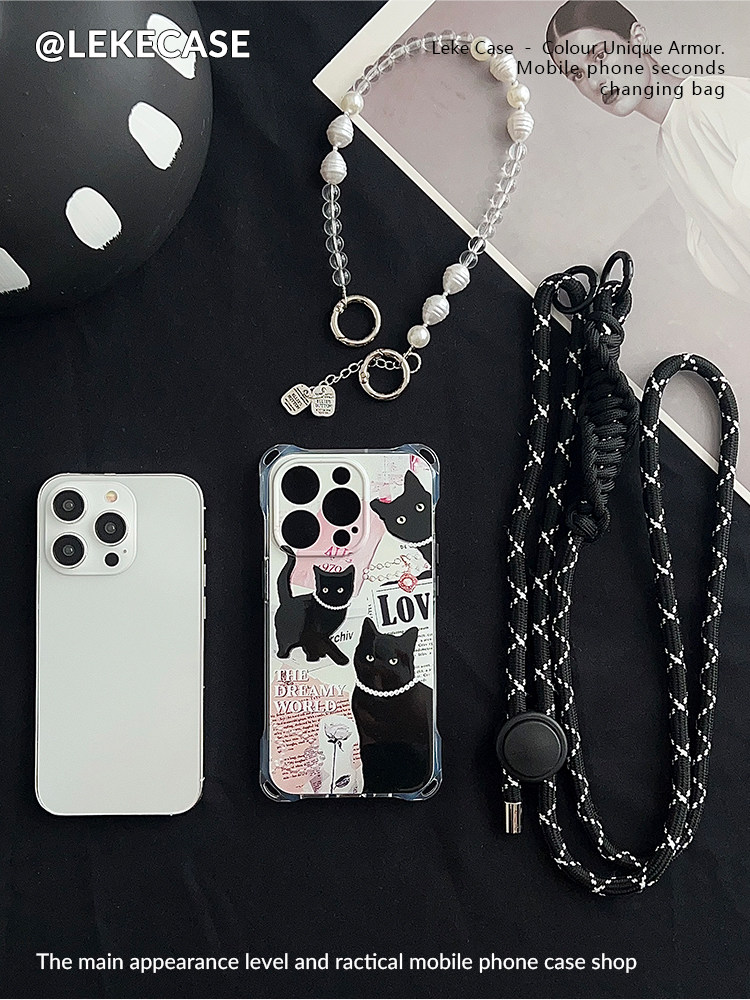 IPhone 16 Pro Retro Black Cat Clear Phone Case with