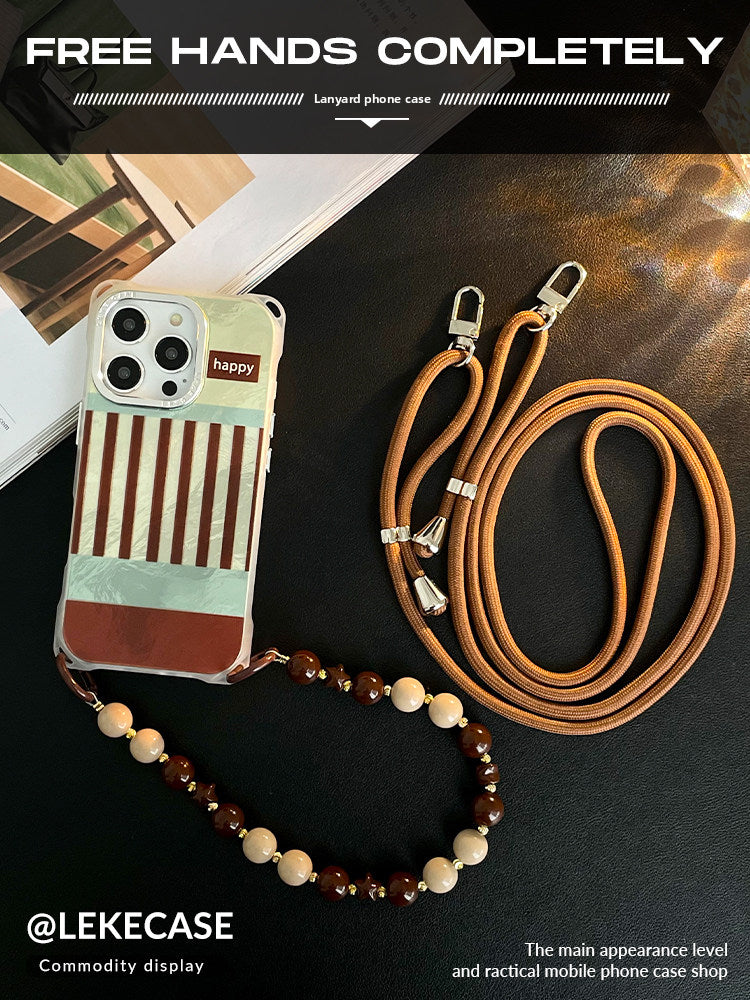 iPhone 16pro Retro Striped "Happy" Phone Case