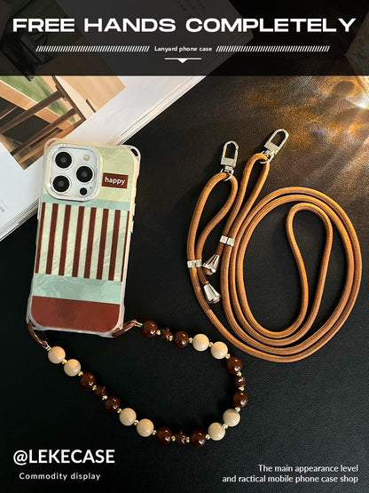 iPhone 16pro Retro Striped "Happy" Phone Case