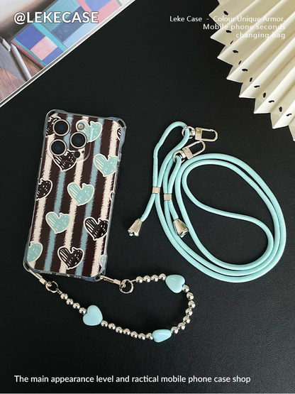 iPhone 16Pro Striped Heart Print Phone Case