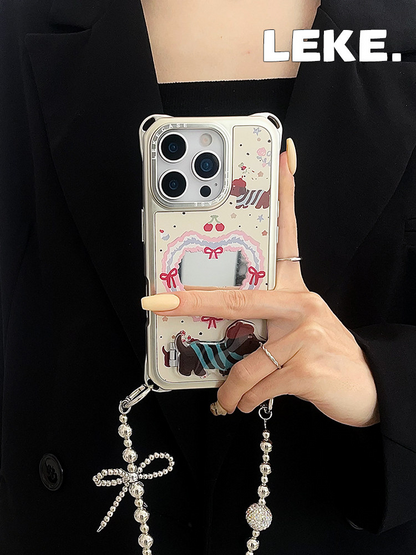 iPhone 16Pro Cute Dachshund Phone Case with Heart Mirror