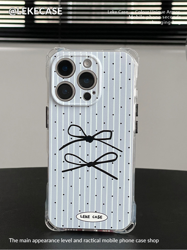 iPhone 16ProMax Blue Striped Bow Phone Case