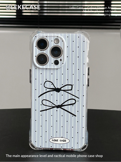 iPhone 16ProMax Blue Striped Bow Phone Case