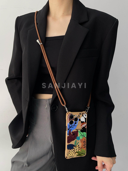 Cartoon Animal Crossbody Phone Case with Strap