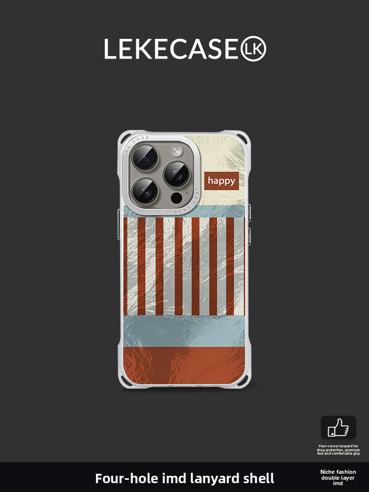iPhone 16pro Retro Striped "Happy" Phone Case