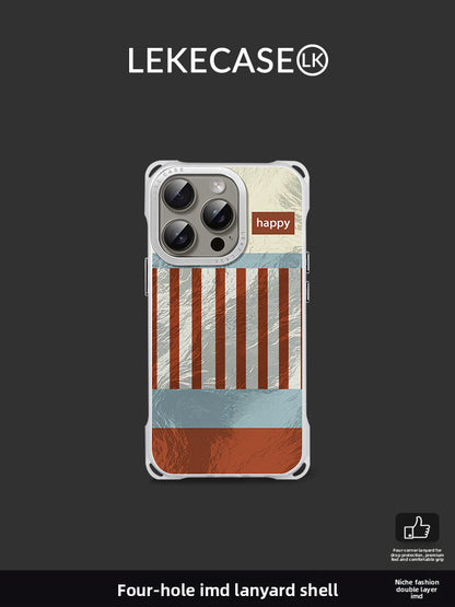 iPhone 16pro Retro Striped "Happy" Phone Case