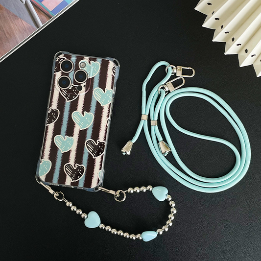 iPhone 16Pro Striped Heart Print Phone Case