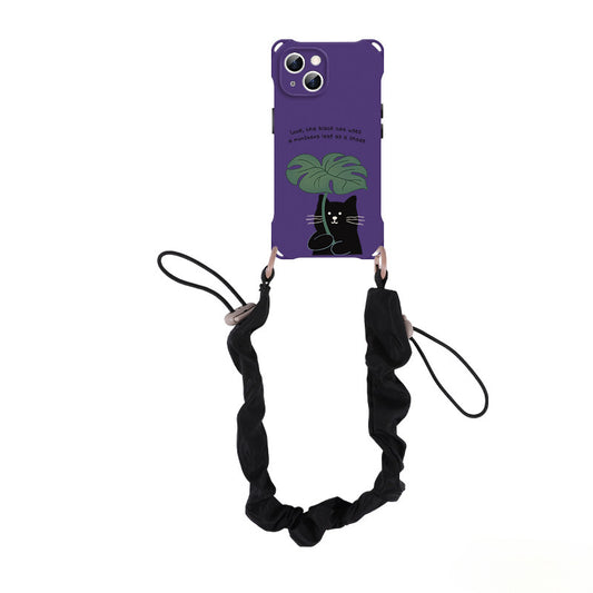 iPhone 16pro Purple Black Cat Monstera Leaf Phone Case