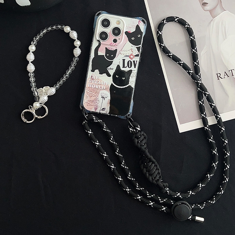 IPhone 16 Pro Retro Black Cat Clear Phone Case with
