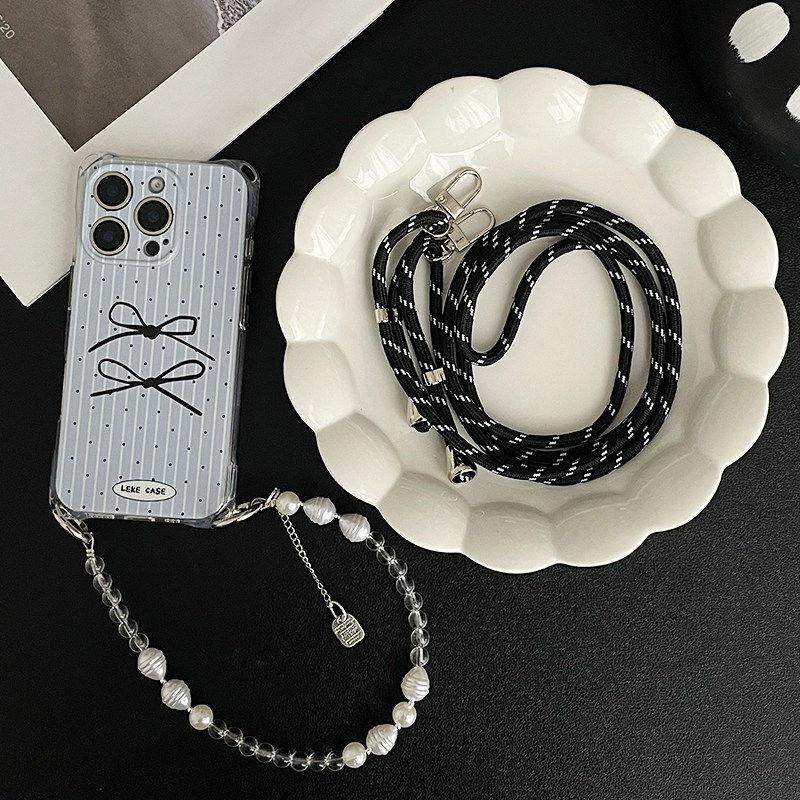 iPhone 16ProMax Blue Striped Bow Phone Case