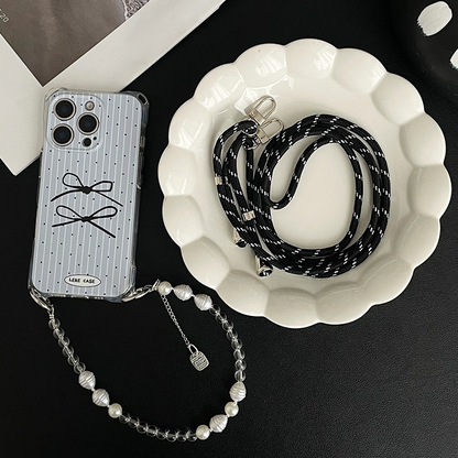 iPhone 16ProMax Blue Striped Bow Phone Case