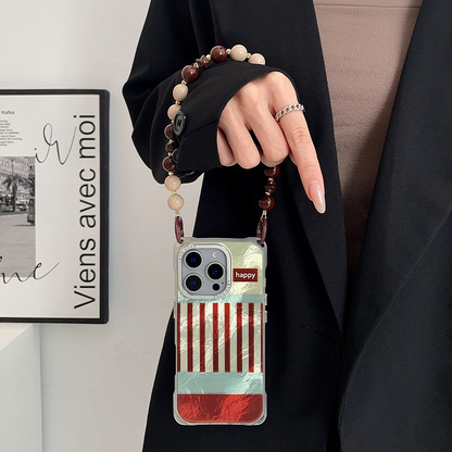 iPhone 16pro Retro Striped "Happy" Phone Case