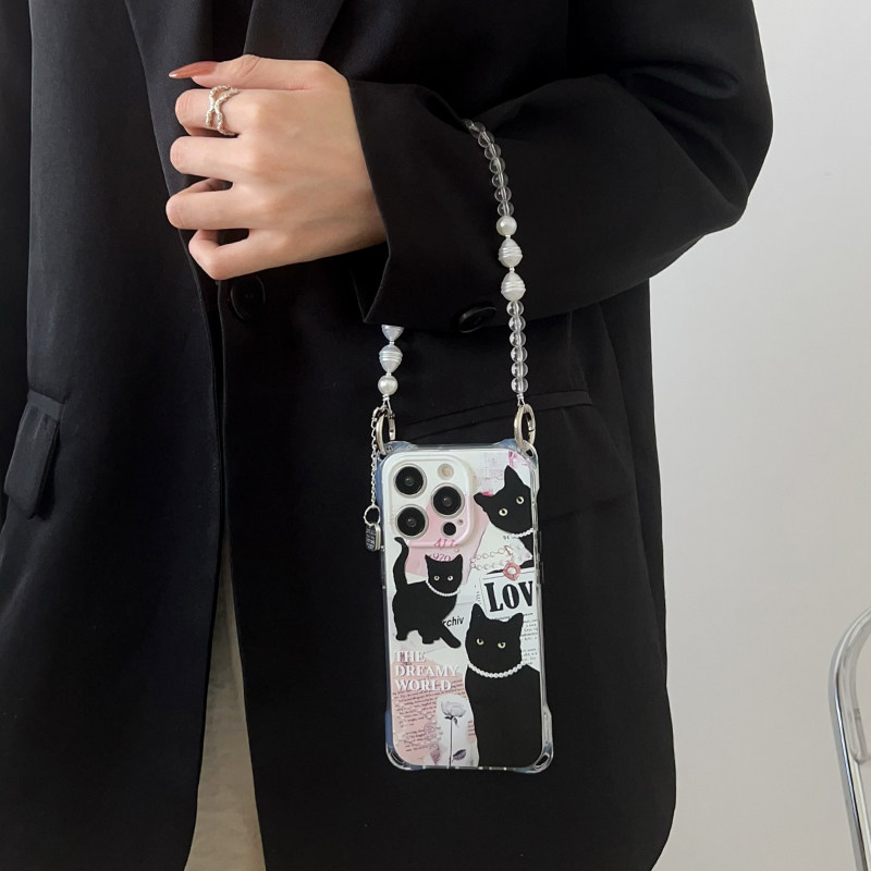 IPhone 16 Pro Retro Black Cat Clear Phone Case with