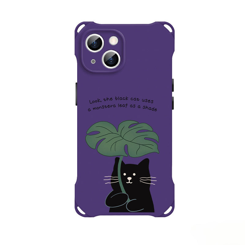 iPhone 16pro Purple Black Cat Monstera Leaf Phone Case