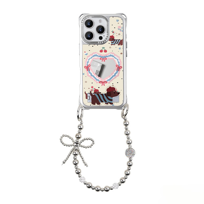 iPhone 16Pro Cute Dachshund Phone Case with Heart Mirror