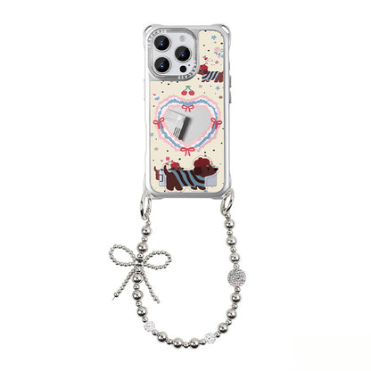 iPhone 16Pro Cute Dachshund Phone Case with Heart Mirror