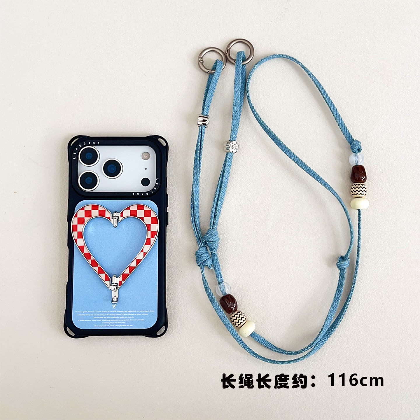 iPhone 17Promax Blue Lambskin Heart Phone Case