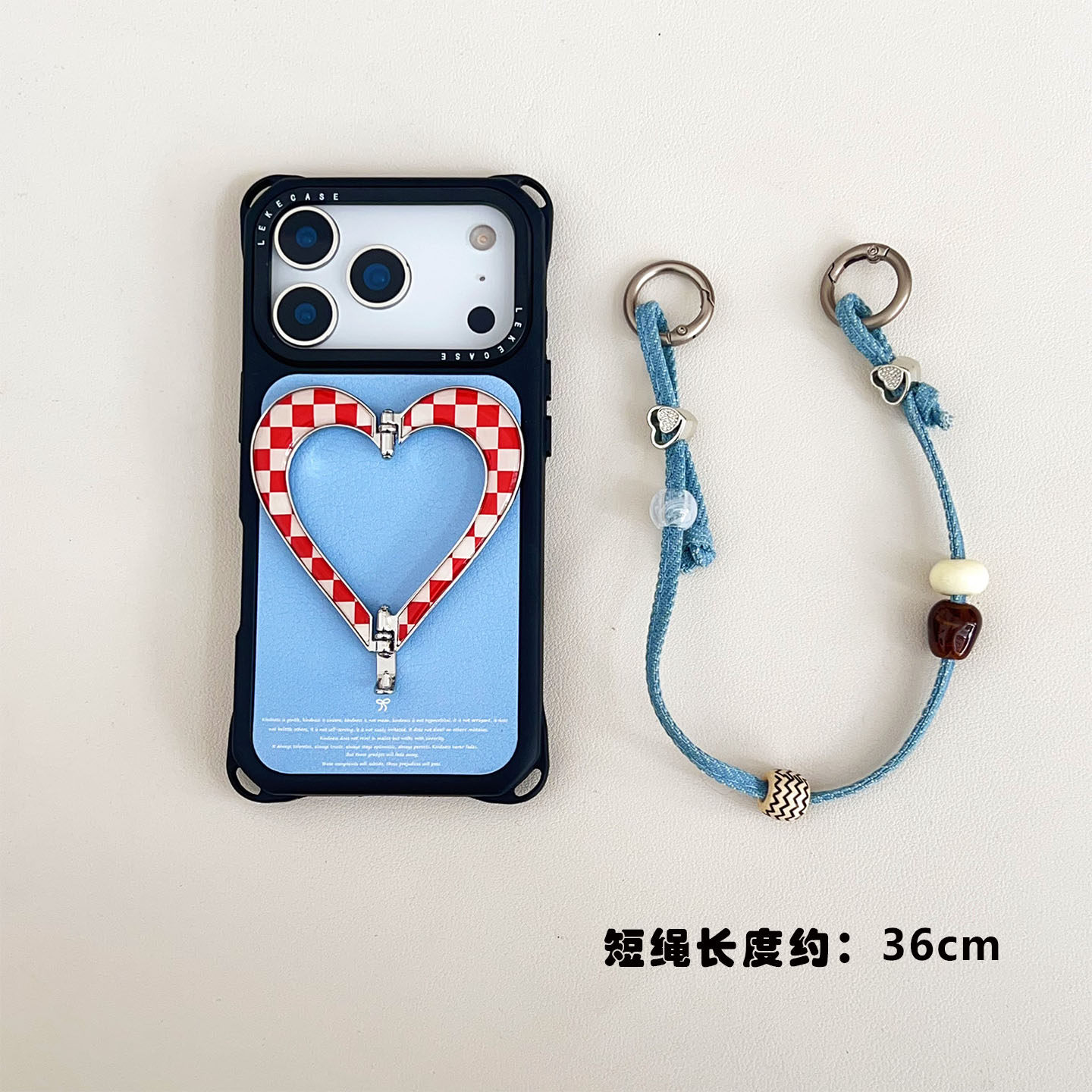 iPhone 17Promax Blue Lambskin Heart Phone Case