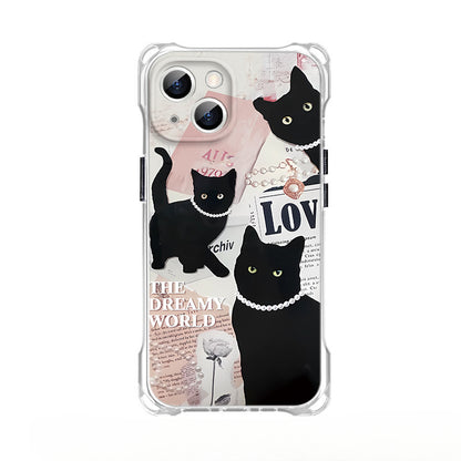 IPhone 16 Pro Retro Black Cat Clear Phone Case with