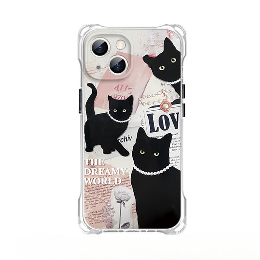 IPhone 16 Pro Retro Black Cat Clear Phone Case with