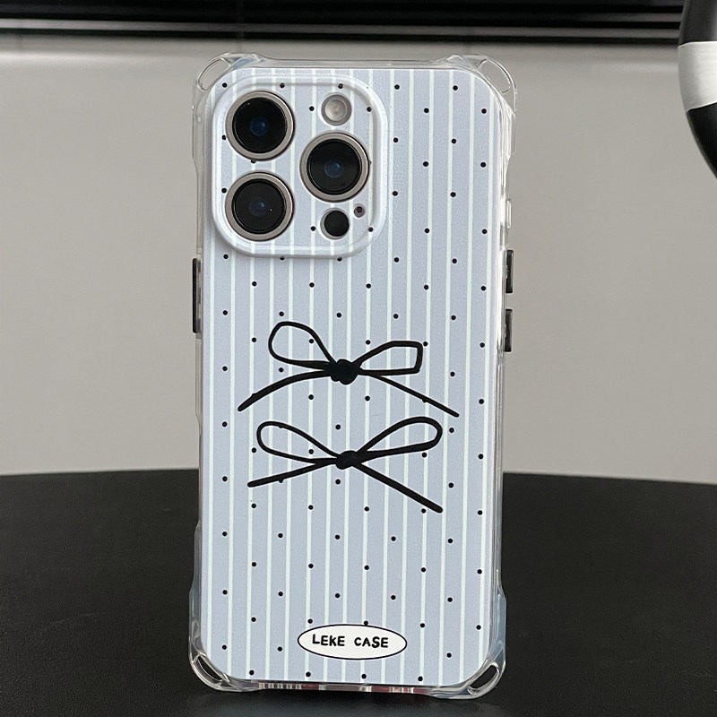 iPhone 16ProMax Blue Striped Bow Phone Case