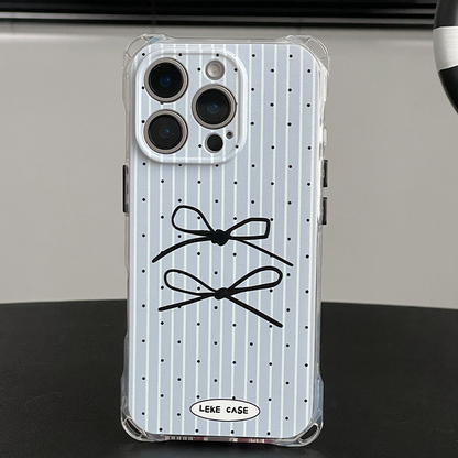 iPhone 16ProMax Blue Striped Bow Phone Case
