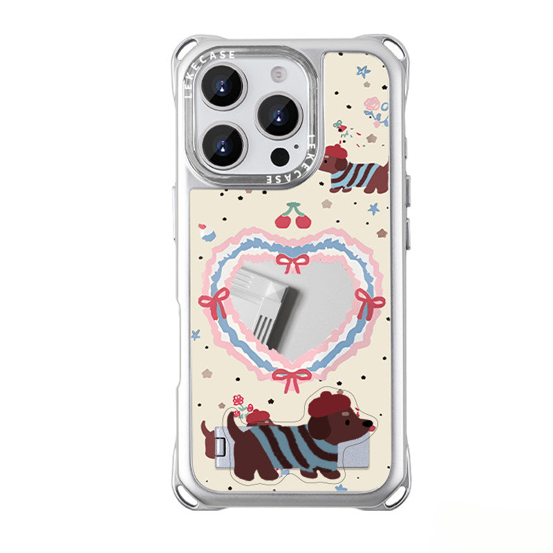 iPhone 16Pro Cute Dachshund Phone Case with Heart Mirror