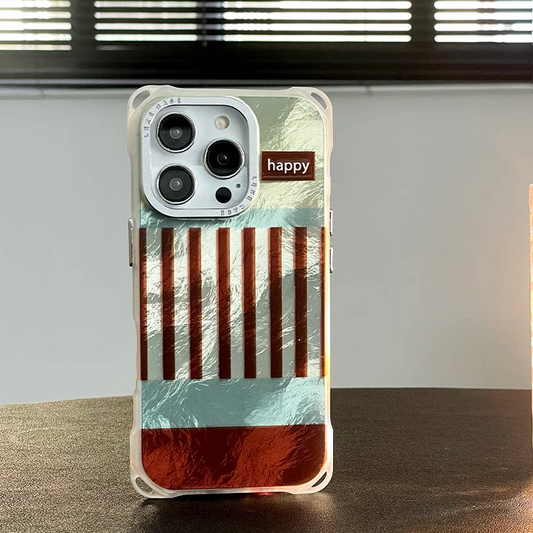 iPhone 16pro Retro Striped "Happy" Phone Case