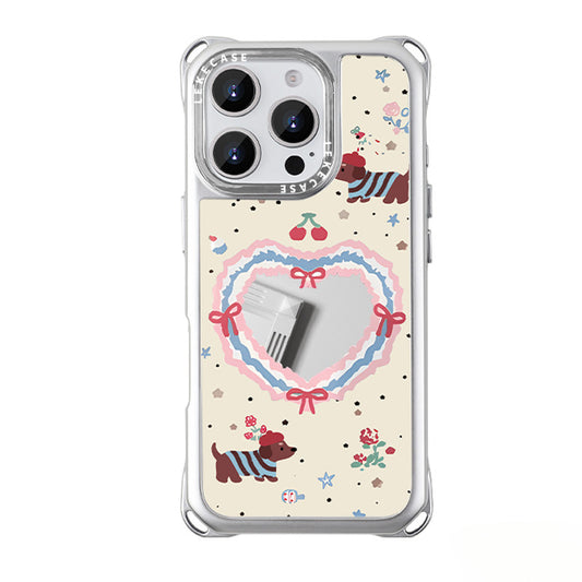 iPhone 16Pro Cute Dachshund Phone Case with Heart Mirror
